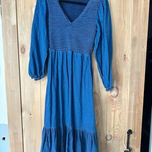 Blue V-Neck Women's Dress